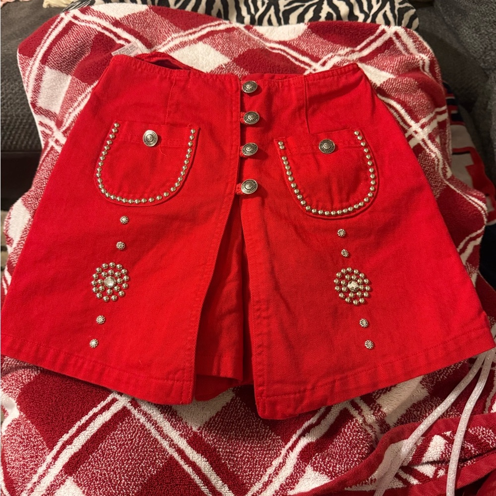 Red Embellished Women's Skort